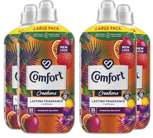 Comfort Creation Concentrated Fabric Conditioner with 100 Days of Long-Lasting Fragrance and Softness Intense Liquid Fabric Softener 55 Washes, 1.65L (Passion Bloom, Buy 4)
