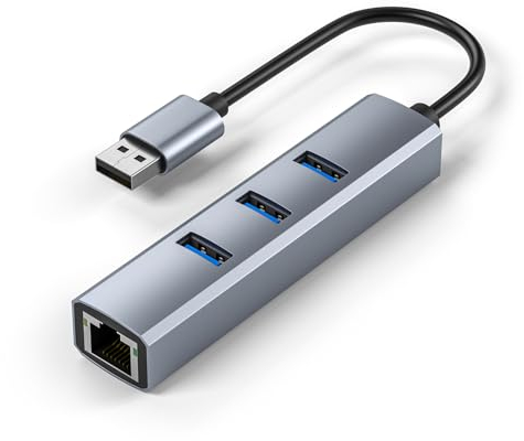 Vunvooker USB 3.0 to Ethernet Adapter,USB Hub with RJ45 1000 Gigabit,3*USB 3.0 Ports,USB to Network Adapter Multiport for MacBook Pro/Air,iPad Pro,iMac,Surface Laptops,Chromebook,XPS,and More