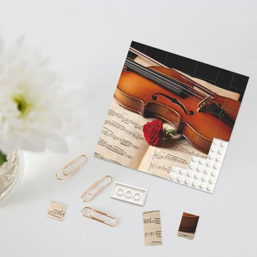 Building Block Puzzle Personalized Building Bricks Square Shaped Puzzles Violin Sheet Music Building Brick Block for Adults Block Puzzle for Home Decor 3D Brick Puzzle Bricks Photo Frame