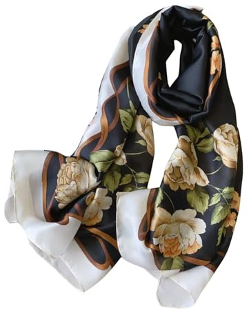 WEIGEER Foulard en soie femmes châle Écharpe en soie Silk Scarf Women Chiffon Shawl White Neckerchief Head Wrap Thin Scarf Beach Hijab Belt Vintage Bridal Shawl Binder (Grey Cashew)