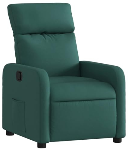 vidaXL Sillón Reclinable, Silla con Respaldo Reposabrazos, Sillón de Relax Descanso TV, Asiento Ajustable para Ancianos, Tela Verde Oscuro