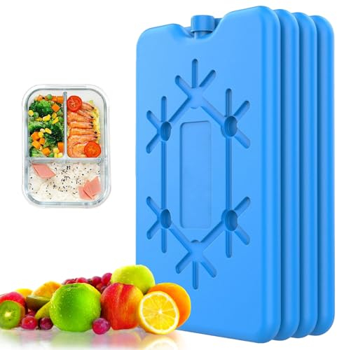 Kühlakkus für Kühltasche, 4 Stück Kühltasche und Kühlbox, Wiederverwendbarer Ultradünner Kühlelement, Groß Kühlakkus, Kühlpack für Kühltragetasche - Extra Dünn & Lange Kühlleistung für Unterwegs