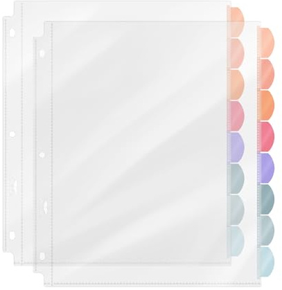 Mr. Pen- Sheet Protectors, 2 Sets, 8 Tabs, Clear Plastic Dividers for 3 Ring Binder, Insertable Index Page Divider Multicolor Tabs | Durable Clear Plastic Dividers for 3 Ring Binders, Insertable Index Page Divider with Multicolor Tabs