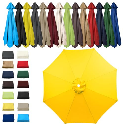 HonunGron Housse de Rechange Auvent de Parasol de Terrasse,2m 2.7m 3m Toile De Rechange pour Parasol À 6/8 Baleines,Replacement Parasol Canopy pour Plage Patio Jardin (6 ribs-3m(9.8ft),Jaune)