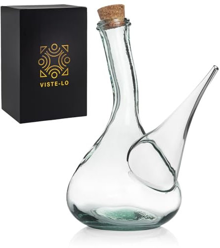 Artisan Glas Weinkrug. Weinausgießer aus Glas 1000 ml. Kristall porron. weinausschenker spender dekanter, Wein, Öl und Bierspender 1 l. Handgefertigt. 100% Recyceltes Glas. (1000 ML)