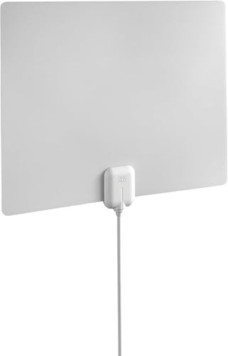 One for All 15584 HDTV 1080p Antenna Amplified Indoor Flat HDTV Indoor Antenna with 60 Mile Range & Signal Level Indicator -8 Feet Coaxial Cable – White