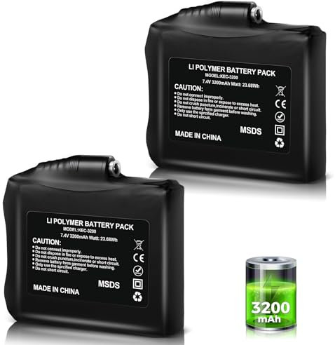 Clemas 3200mAh 7.4V Li-Polymer Rechargeable Battery Pack Replacement Set Compatible with Heated Gloves Liners Mittens Socks Vest Jacket Hand Muff Charger DC35135 Port