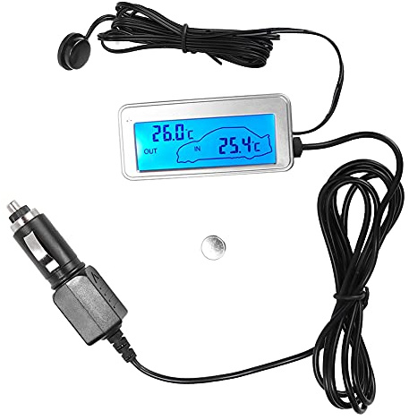 Digitalthermometer für Innen- und Außentemperatur mit präziser Messung und hochsensitivem Sensor für 12V Zigarettenanzünder, Reisen im Winter, Überlandfahrten, Fahrzeuge