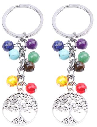 Portachiavi albero della vita da 2 pezzi, ciondolo albero della vita, portachiavi fortunato, portachiavi in pietra curativa, regalo di compleanno con collana pendente da donna