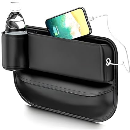 Tomalithic Sac D'espacement pour Porte-Gobelet En Cuir De Voiture, Idéal pour Ranger Portefeuille, Clés, Lunettes de Soleil, Boissons, Téléphone Portable et Plus Encore (Siège de Conduite Gauche)