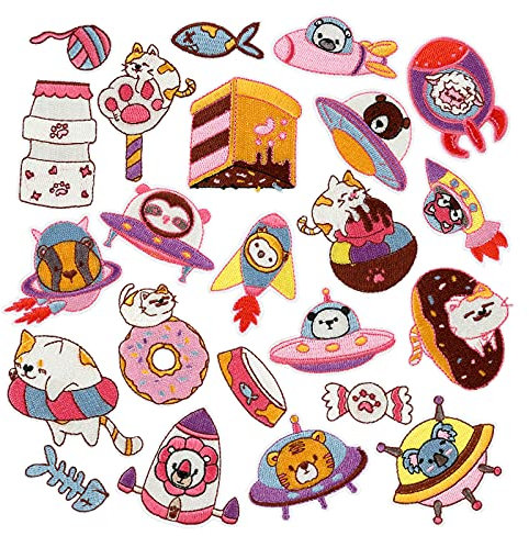 Naler 23PCS Iron on Patches for Clothing Assorted Embroidered Cute Patches Stickers Random Assorted Styles Embroidered Iron on Patches DIY Sew Applique Patches