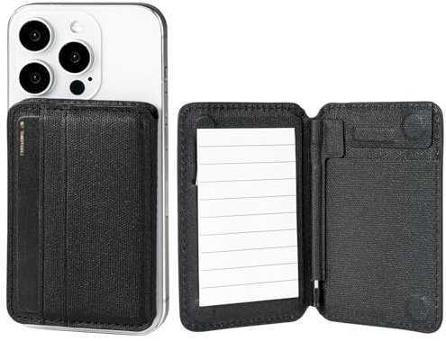 CAXGEK Magnetic Notebook Notepad Card Holder, Compatible with iPhone 16 Series and Other Phones with Three Types of Notepad/Magnetic Invisible Pen. Black