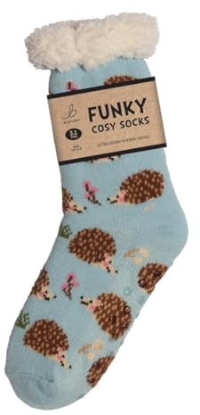 Bartleby Ladies Hedgehog Sherpa Socks - Blue, Size 4-8, 1 Pair