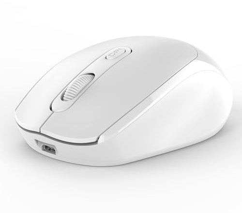 LIWEARE Bluetooth Maus, Kabellos, Bluetooth und 2.4 GHz Verbindung via USB-Empfänger, Wiederaufladbar, Geräuschlos, Für Windows, macOS, ChromeOS, kompatibel mit PC, Mac, Laptop, Tablets (Weiß)