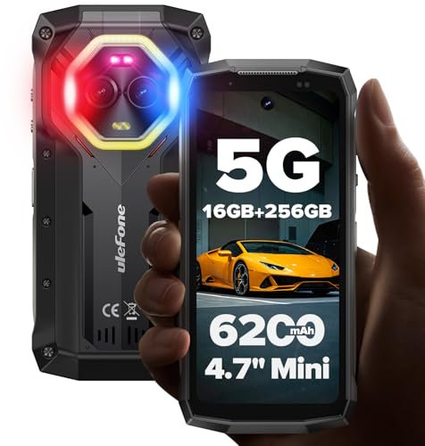 Ulefone Armor Mini 20 Pro 5G Outdoor Handy 4,7”, 256GB+16GB/2TB SD Android 14 50MP+64MP Nachtsicht 33W/6200mAh IP68/69K mit Taschenlampe Notwarnlicht Dual SIM Fingerabdruck ID NFC 2 Jahr Garantie