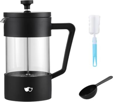 W&M French Press - Cafetiere - Coffee Press - Caffettiera - Borosilicate Glass Filter, Stainless Steel and Triple Filter - Tea Pot - Coffe Cafetiere - Measuring Spoon + Cleaner - Black - 600ml