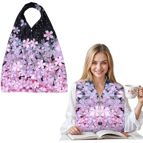 Telooco Lätzchen für Erwachsene Lustig Wasserdicht Schlabberlatz mit Schnalle 165×36 cm Essschal Damen Erwachsene Lätzchen Wiederverwendbar Sakura Latz Serviettenschal Esszimmer Kleidungsschutz