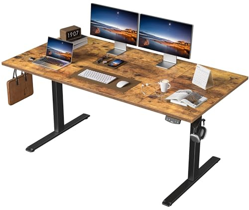 Agilestic Höhenverstellbarer Schreibtisch 160 x 80 cm, Stabiler Schreibtisch Höhenverstellbar Elektrisch mit Memory-Handsteuerung, Ergonomischer Steh-Sitz Tisch Computertisch, Braun
