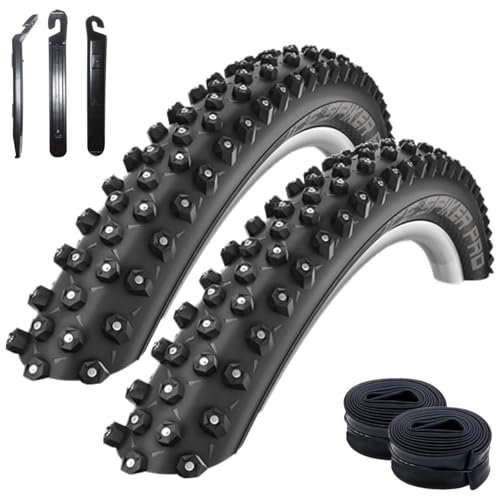 2 x Schwalbe Ice Spiker Pro RaceGuard Winterreifen Fahrradmantel 57-622 (29 x 2,25) + 2 x Schwalbe Schläuche AV19 inkl. maxxi4you Reifenheber