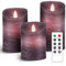 AnnSpa 3 Set Lila LED Kerzen Batteriebetriebene mit Fernbedienung，Flammenlose Echtes Wachs Flackern Moving Wick Flackern Amber Yellow Light Pillar Candles，Unscented Wachs für Geschenk/Dekoration