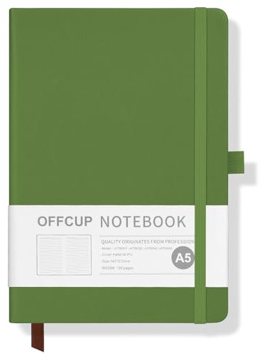 OFFCUP Notizbuch A5 Liniert, 192 Seiten, PU Hardcover Notizbücher, Elastisch Gebändert, Premium 80gsm Dickes Papier Journal Tagebuch für Büro Schule Business Arbeit Schreiben Lernen Reisen-Grün