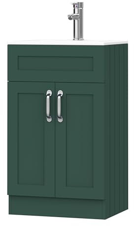 BELOFAY Vanity Unit with Basin | 500mm Bathroom Vanity Units with Basin | With White Ceramic Bathroom Sink | Floor Standing Green Sink Unit | Soft Close Hinges & 1 Tap Hole | Waste Included