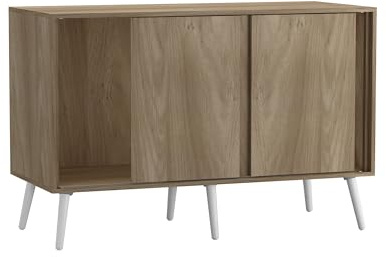 URBNLIVING 3-Door Sliding Sideboard Cabinet with Wooden Legs, Modern Cupboard, Credenza for Living Room, Dining Room or Office, Storage Organizer with Stylish Sliding Doors, Mix & Match Colour Combos