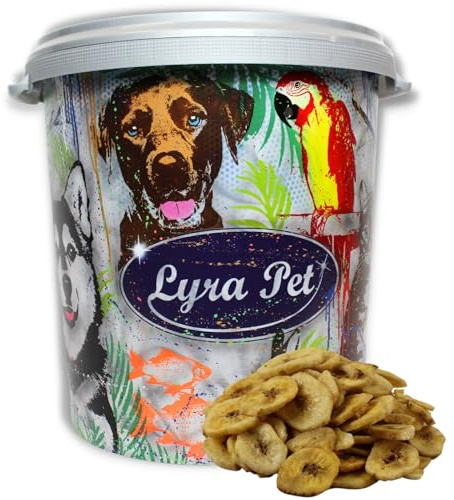 Lyra Pet® 5 kg Bananen getrocknet + 30 L Tonne | Reich an Vitaminen & Ballaststoffen | Bananenscheiben für Vögel, Nager, Pferde & Reptilien | Nährstoffreiches, natürliches Futter | Ideal als Ergänzung