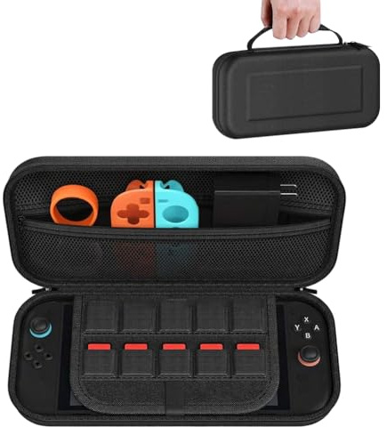 Peelanmall Nintendo Switch 2 Tragetasche,,10-in-1 Switch 2 Konsole Kit,Hartschalen-Schutzhülle mit Panzerglas,10 Spielkartenfächer,8 Thumbgrips,Wasserfest