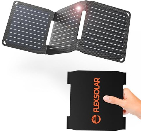 FlexSolar 15W USB Solarpanel Ladegerät ETFE Monokristallines Solarpanel | USB-A Port IP67 wasserdichtes Solarpanel für Camping Backpacking Kompatibel mit Handy, iPhone,Smartphone,Armbanduhr,Kamera