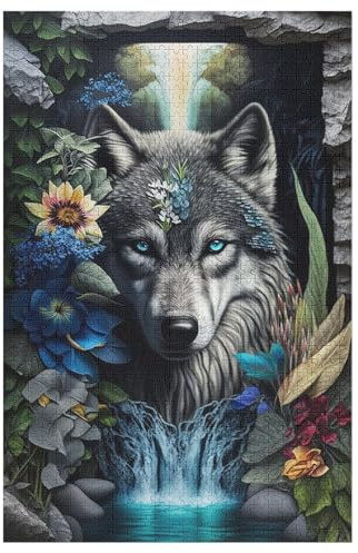 Wolf Im Mandala Holzpuzzle 1000 Teile,Puzzles Für Erwachsene, Impossible Puzzle, Kinder Legespiel （78×53cm）