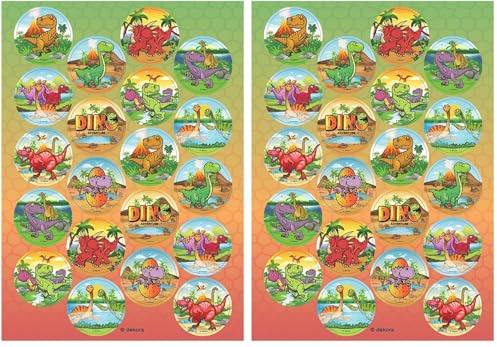 Dekora - Décoration Coméstible en Forme de Mini Disque pour Gâteaux d'Anniversaire pour Enfants de Dinosaure - 3,4 cm (Lot de 2)