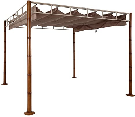 BERLINLODGE Pergola | HxBxT 220x300x300cm | Garten Pavillon Terrassenüberdachung | Taupe-Braun | stabiles 7cm-Metall-Gestell Bambus-Optik
