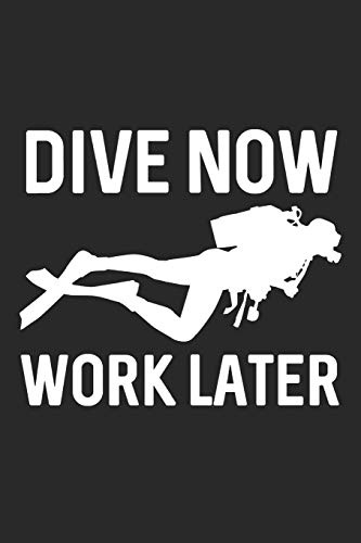 Mein Taucherlogbuch: Das Tauchtagebuch zum ausfüllen, mit über 100 Seiten genug Platz für deine Tauchgänge, 6x9 Format, Motiv: Dive now, work later