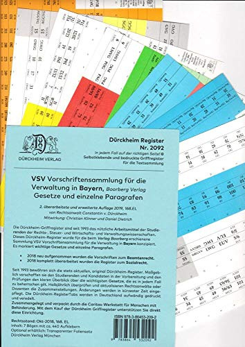 DürckheimRegister VSV BAYERN Vorschriftensammlung für die Verwaltung in Bayern, BOORBERG VERLAG: 440 farbig bedruckte Registeretiketten für die VSV in ... Verwaltungsschule BVS und der FOM Hochschule