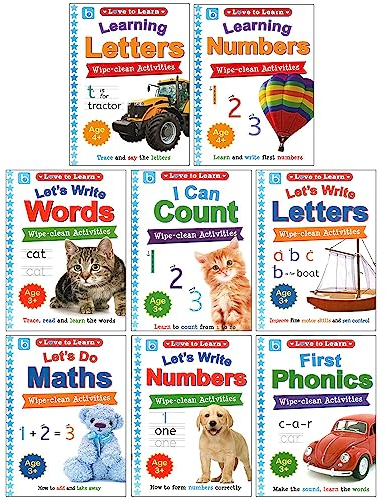 Love to Learn Wipe Clean Activities 8 Books Collection Set (Learning Letters, Learning Numbers, Let's Write Words, I Can Count, Let's Write Letters, Do Maths, Write Numbers, First Phonics)