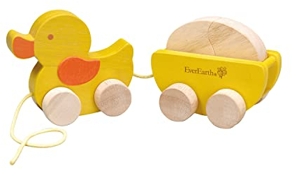 EverEarth Nachzieh-Ente mit Ei aus nachhaltigem Holz – Umweltfreundliches Spielzeug zur Förderung von Bewegung und Motorik – Ziehspielzeug für Kleinkinder – EE30937