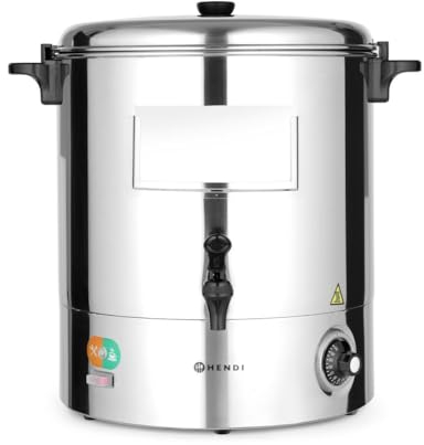 HENDI Heissgetränkespender, Einwandig, für Glühwein und kochendes Wasser (nicht für Kakao), Temperatur regelbar bis 110°C, für warmhalten von Gläsern, 28L, 230V, 2200W, 500x465x(H)490mm, Edelstahl