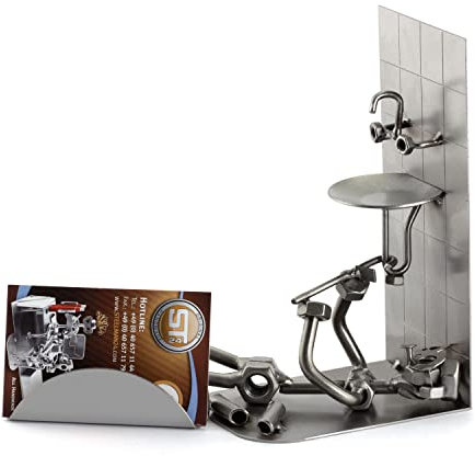 Steelman24 I Schraubenmännchen Klempner mit Visitenkartenhalter I Made in Germany I Handarbeit I Geschenkidee I Stahlfigur I Metallfigur I Metallmännchen