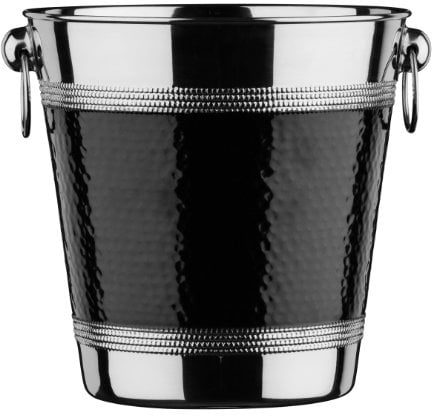 Premier Housewares 0507784 Seau de Champagne/Vin avec Bande en Acier Inoxydable Effet Martelé Noir