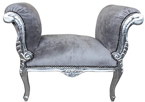 Casa Padrino Barock Schemel Hocker Grau/Silber - Sitzbank
