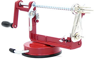 ICO Eplucheur de Pomme et Machine à Évider, Pele Pomme en Aluminium avec Base à Ventouse Sécurisée et 3 Fonctions Éplucher, Évider et Trancher, Rouge