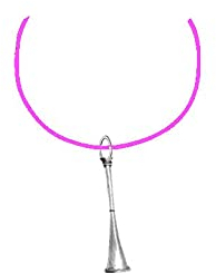 Jagdhorn PP-E15 Pferd & Reiter Englisches Zinn an einer rosa Kordel-Halskette, handgefertigt, 41 cm