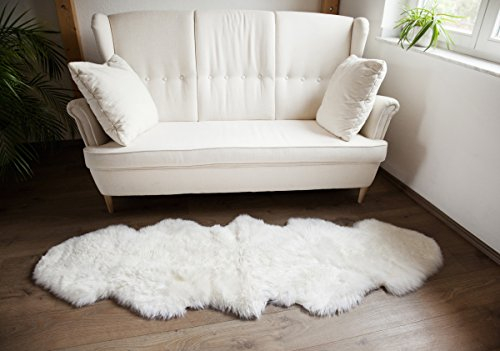 Naturasan Doppel Schaffell Lammfell-Teppich Vorleger Duo (aus 2 Fellen), Flokati, Shaggy, Designer Langflor Felldecke Auflage Fellteppich (Weiß)