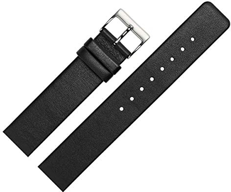 MARBURGER Uhrenarmband 22mm Leder Schwarz Silber Glatt - Montage Set 7622210000120