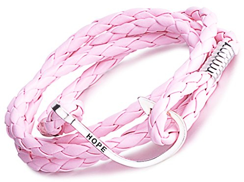 Unendlich U Punk Hope Angelhaken Damen Herren Charm Armband Geflochten Leder Legierung Wickelarmband Multilayer Armreifen, Rosa