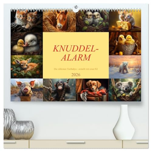 Knuddel-Alarm (hochwertiger Premium Wandkalender 2026 DIN A2 quer), Kunstdruck in Hochglanz: Die süßesten Tierbabys zum Liebhaben - erstellt mit Hilfe einer KI (CALVENDO Tiere)