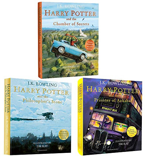 J.K. Rowling Harry Potter Illustrated Edition Collection 3 Books Set (Harry Potter And The Philosopher's Stone, Harry Potter And The Chamber Of Secrets, Harry Potter And The Prisoner Of Azkaban)