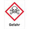 Gefahrstoffetiketten Totenkopf mit gekreuzten Knochen (GHS 06) mit Zusatztext darunter: Gefahr 2,6 x 1,8cm Folie LE = 30 Gefahrstoffetiketten/Bogen, Preis/Bogen Für akut toxische Stoffe und Gemische.