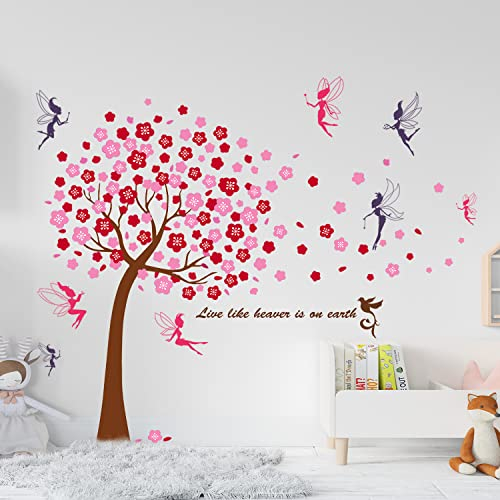 Walplus 1Z-BF2Z-DSE4 Wandaufkleber Combo Rosa Baum Plus Feen Büro Zuhause Dekoration 175cm X 150 cm, Selbstklebend,